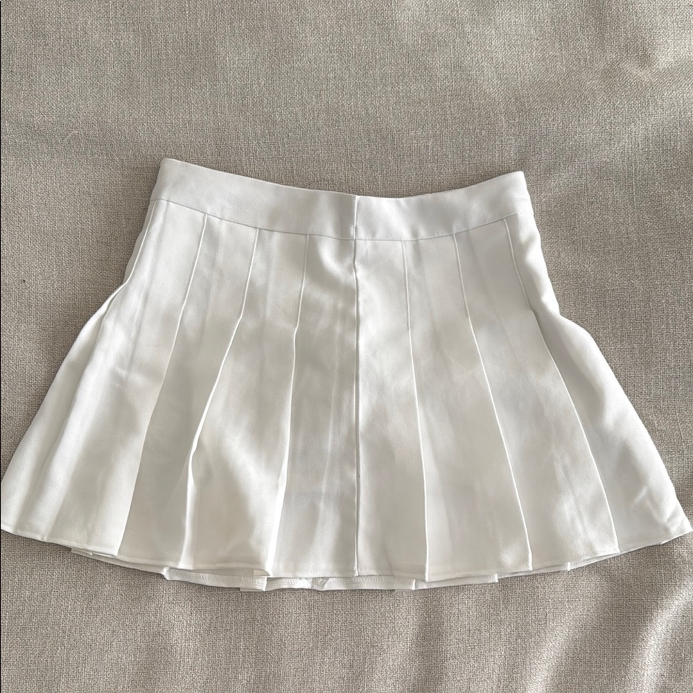 White Mini Skater Skirt with Pleats